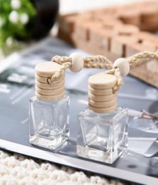 Car Perfume Bottle Pendant Refillable Essential Oil Diffuser Square Round Perfumes Glass Bottles Cars Hanging Decoration BH6548 TY5747620