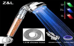 37 Colours Changes Led Shower Head Anion Mineral Stones Water Saving Bracket Hose Adjustable Bathroom Accessories Shower Set H5658304