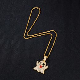 Fashion Designer necklace Ghost pendant with tongue sticking out funny expression full of diamonds hip-hop accessories mens Hip Hop cuban link chain necklace