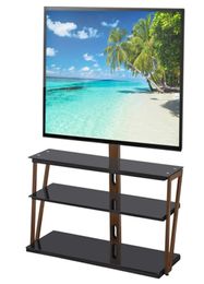 LEADZM TSG007 3265quot Corner Floor TV Stand Furniture with Swivel Bracket 3Tier Tempered Glass Shelves588h8813730