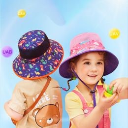 Caps Hats Spring Autumn Cartoon Dinosaur Print 0-12 Aged Children Bucket Hat Fisherman Hats Kids Summer Toddler Boys Girls Panama Sun Cap 230427