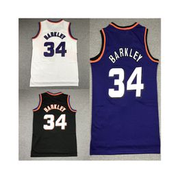 American basketball wear Charles Barkley 34 throwback men jerseys white black purple mitchell ness shirt adult size stitched jersey mix order