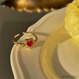 Wedding Rings Hair Accessory Vintage Red Crystal Gemstone Ring For Women Fashion Zircon Gold Color Open Rings Wedding Jewelry Bridesmaid Gifts R231127