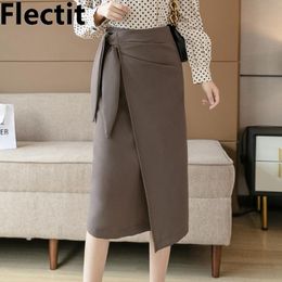 Skirt Flectit Womens Knotted Wrap Skirt With Bow Tie High Waist BackSlit Midi Pencil Skirt Spring Summer Stylish Office Wear *