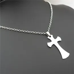 Pendant Necklaces 12 Pieces Smooth Cross Necklace Stainless Steel Jesus Christian Jewellery With Rope And Chain For Men Women Wholesale Pack