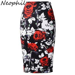 Dresses Neophil Retro Red Rose Floral Pattern Printed Women Sexy Bodycon Midi Pencil Skirts 2022 Summer Fashion Streetwear Saia S0909