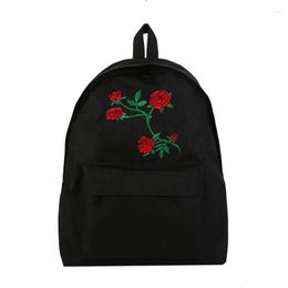 Backpack Canvas Laptop Women Girls Travel Bag White Black Rose Embroidery Rucksack Teenagers Female School Mochilas