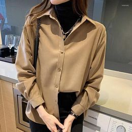 Women's Blouses Women Fashion Simple Shirt Office Lady Long Sleeve Botton Tops Cotton Blouse Turn Down Collar Loose Clothes Blusas 30125