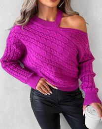 Women's Sweaters Women Fashion Cold Shoulder Long Sleeve Cable Knit Sweater Temperament Commuting Winter Casual Knitted Pullovers