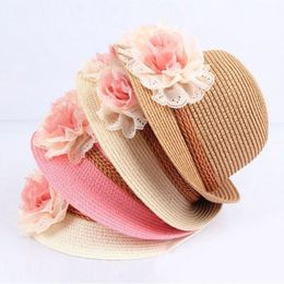 Caps Hats Fashion Baby Girls Children Kids Summer Flower Sun Adumbral Straw Hat Beach Cap Gift 51 cm 512T 230426