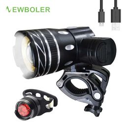 Bike Lights NEWBOLER 5000mAh Bicycle Light Set T6 USB Rechargeable Battery Adjustable Zoom Bike Front Headlight Cycling Lamp with Taillight P230427