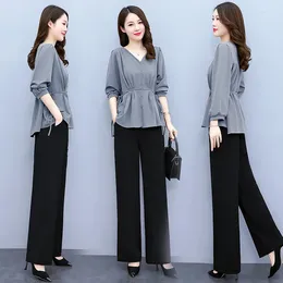 Women's Jackets 2023 Spring Clothes Temperament Casual Foreign Style Waist Closed Professional Shirt Two-piece Wide Leg Pants Suit X