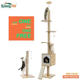 Scratchers Modern Cat Climbing Tower with a Scratcher Multilayer FloortoCeiling Cat Tree with Condo Scratching Post Toy 260cm Beige