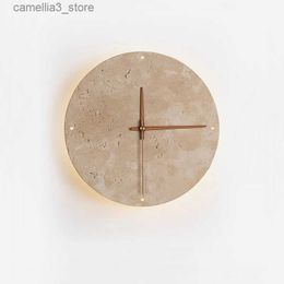 Wall Lamps Modern Creative Clock Living Room Wabi Sabi Wall Lamp Nordic Simple Yellow Travertine Restaurant Corridor Circular Sconce Light Q231127