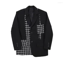 Men's Suits Versize Loose Black Paid Patchwork Suit Coat Asymmetric Janpanese Streetwear Fashion Blazer Jacket Autum 9Y347