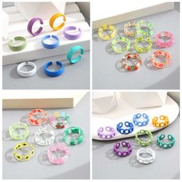 Band Rings Colorful Ring Set Wholesale 2022 Summer Fashion Fruits Flowers Geometric Chain Candy Color Opening Rings Women Finger Jewelry AA230426