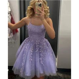Short Homecoming Dresses Lavender Spaghetti Sequins Appliques A-Line Lace-Up Backless Party Gowns Princess Mini Birthday Prom Graudation Cocktail Party Gowns 12