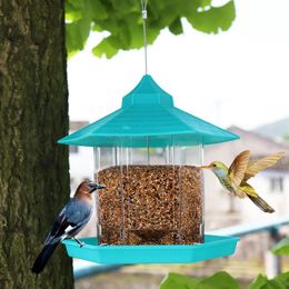 Feeding New Waterproof Gazebo Hanging Wild Bird Feeder Outdoor Container With Hang Rope Feeding House Type Bird Feeder Decor