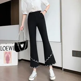 Women's Pants Summer High Waist Loose Thin Flare Solid Colour Irregular Plus Size Capris Sports Casual Fashion Women Clothing