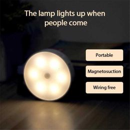 s USB Rechargeable 6 LED PIR Motion Night Human induction Wall Stairs Intelligent Body Light Toilet Sensor Lamp AA230426