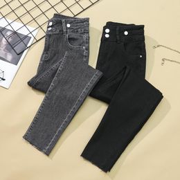Jeans Autumn High Waist Fashion 2021 Spring Streetwear Jeans Women Denim Pants Stretch Elastic Korean Pencil Trousers Vintage Grey
