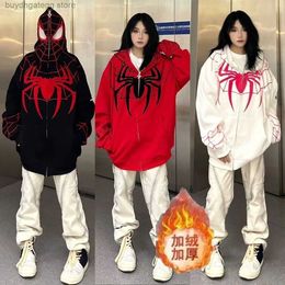 6ckf Men's Hoodies High Street Plush Cardigan Sweater Winter 2023 New Design Spider Man Zipper Casual Coat