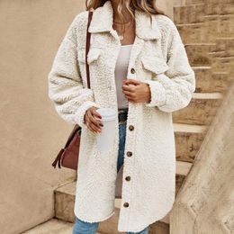 Women's Jackets Fleece Winter Coats For Womens Long Sleeve Cardigan Button Down Sweatshirts Chest Pocketed Open Front Lapel Outerwears
