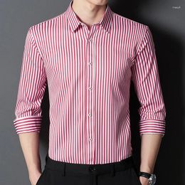 Men's Casual Shirts In Shirt Elastic Lomg-sleeve For Men Slim Fit Formal Striped Plain Soft Office Tops Thin Without Pocket Clothes