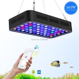 Lightings Populargrow 165w Bluetooth Control Dimmable LED Aquarium Light Marine Light with Three Channels Five Modes for Coral Fish Tank