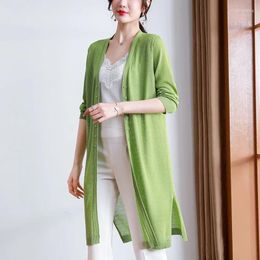 Women's Knits Ice Silk Knitted Cardigan Mid-Length Summer Thin Cape Outerwear Sun Protection Clothing Coat For Women