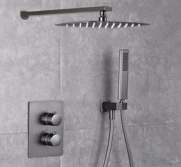 Gunmetal luxury bathroom wall shower kit Gun grey bath tap wall type concealed constant shower set embedded thermostatic shower3577885