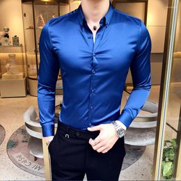 Men's Casual Shirts Mens Shirst High Quality Long-sleeved Slim Solid Color Formal Blue Shirt Collar Embroidery Business Social Men Clothing