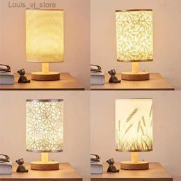 Night Lights USB Bedside Lamp Night Lights Table Lamp For Bedroom Wooden Desk Lamp Bedside Night Light with Cylinder Lamp Shade Home Decor YQ231127