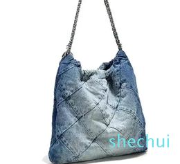 Evening Canvas Denim Blue Women Tote Casual Large Capacity Shoulder Female Simple Design Handbags Plaited Purse