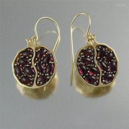 Dangle Earrings Vintage Gold Color Fruit Pomegranate Drop For Women Natural Red Garnet Hook Wedding Band Jewelry Gifts