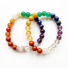 Strand 7 Chakra Beads Bracelet Natural Stone Pink Quartz 8MM Bead Elastic 1pc