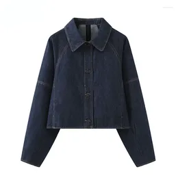 Women's Jackets Dark Blue Denim Shirt Jacket For Women Spring And Autumn 2023 Short Casual Small Figure Retro Top