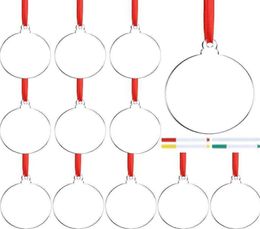 Stock 24 Piece 3Inch Transparent Clear Circle Christmas Hangtag DIY Blank Round Acrylic Xmas Tree Ornaments Pendant xu3493012