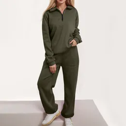 Women's Two Piece Pants Womens Fashion 2 Outfits Long Sleeve Sweatsuits Sets Lapel Half Zip Sweatshirts With Joggers Outdoor Casual