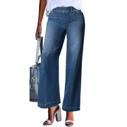 Women's Jeans Women Seamed Front Wide Leg Elastic Waist Stretch Denim Flare High Waisted Jean Bell Bottom Cropped Pants