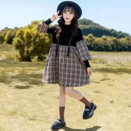 Girl Dresses 6-15 Years Girls Long Sleeve Cotton Dress Kids Patchwork Casual Short For Full Princess Big Fall Outfit
