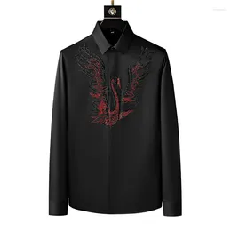 Men's Casual Shirts Luxury Rhinestone Shirt For Men 2023 Autumn Long Sleeve Fashion Slim Fit Business Dress Social Party Tuxedo Blouse