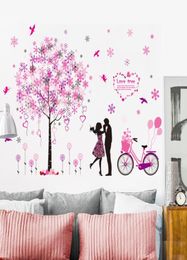 shijuekongjian Cartoon Couples Wall Stickers DIY Tree Bike Wall Decals for Living Room Bedroom Home Decoration2469916