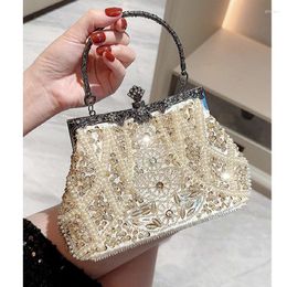 Evening Bags Vintage Handmade Beaded Banquet For Women Fashion Metal Handle Handbags Wedding Party Clutches Ladies Shoulder Bag