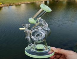 8 Inch Mini Double Recycler Glass Bongs Slitted Donut Perc Oli Dab Rigs Green Purple Heady Glass Water Pipes With 14mm Female Join6647688