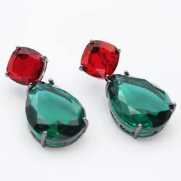 Dangle Earrings Red Green Champagne For Women Cute Bicolor Square Big Water Drop Female Gift