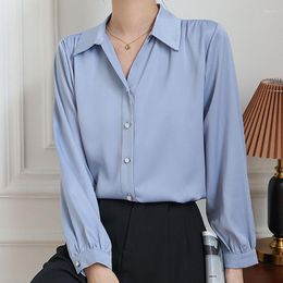 Women's Blouses Blusas Femininas Elegantes 2023 Women Tops And White Long Sleeve Top Chiffon V-Neck Spliced Button Shirts Office Wear