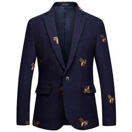 Men's Suits Blazers 6XL Boutique Fashion Embroidery Woolen Casual Business Blazer Male Slim Suit Jacket Navy Blue Wedding Banquet Coat 230427