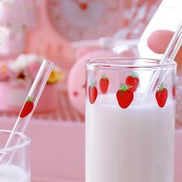 Drinking Straws Cute Strawberry Glasses Heat Resistant Coffee Milk Water Cups With Clear Juice Smoothie Cold Drinks Straw Cup