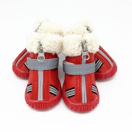 Shoes Winter Snow Boots for Dogs Soft Fleece Lined Warm Small Dog Shoes 4pcs/Set Reflective Waterproof Leather Shoes for Dogs NonSlip